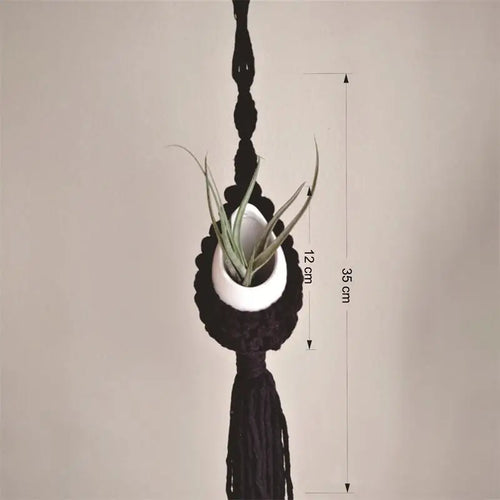 support mural en macramé pour plantes aériennes style bohème - vue 10 sur 10