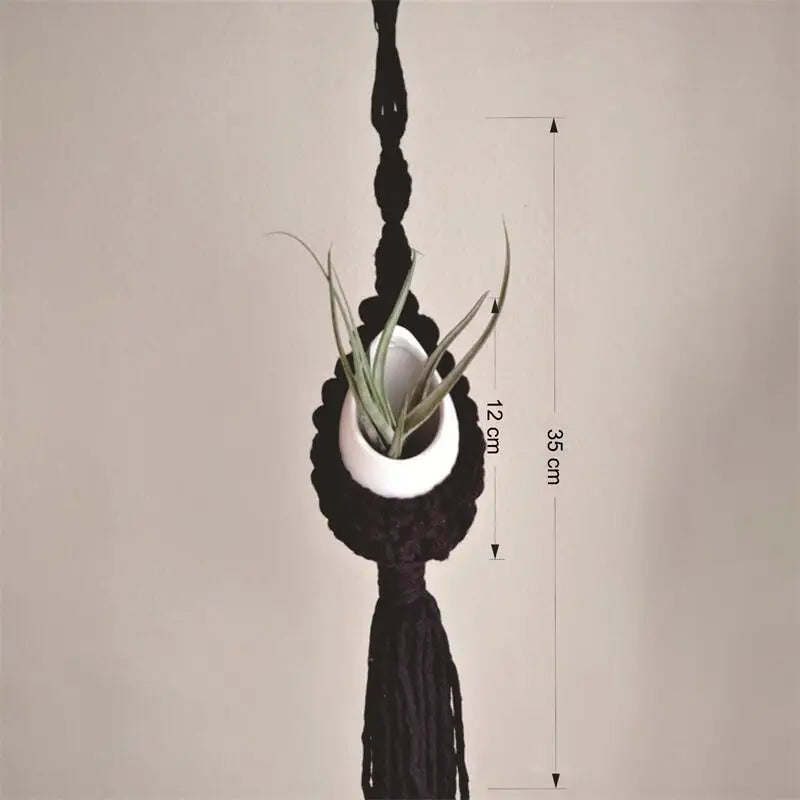 support mural en macramé pour plantes aériennes style bohème - vue 9 sur 10