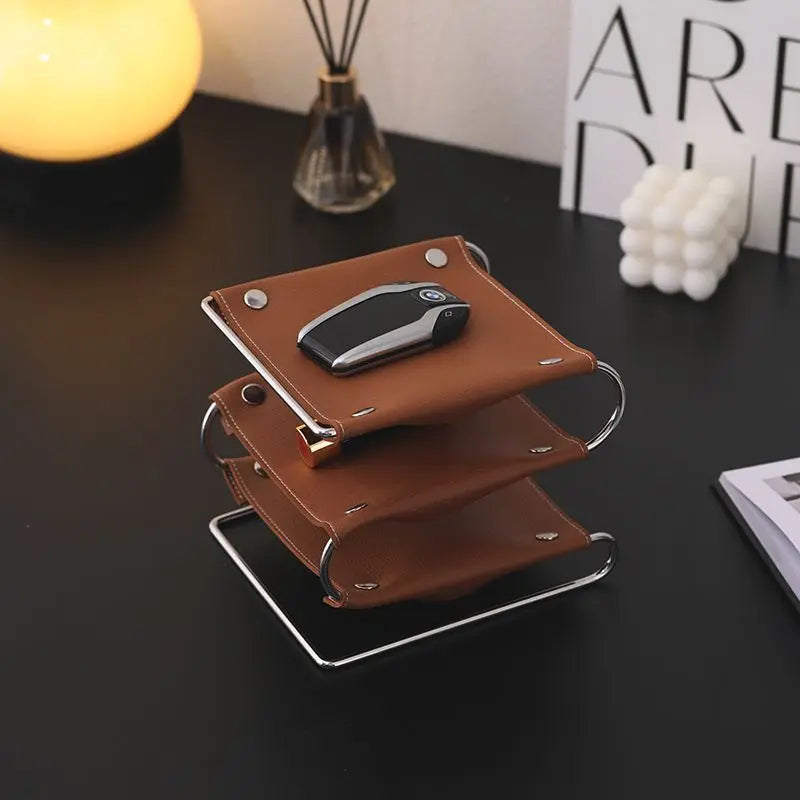 support de rangement multifonction en cuir et acier inoxydable - vue 3 sur 12