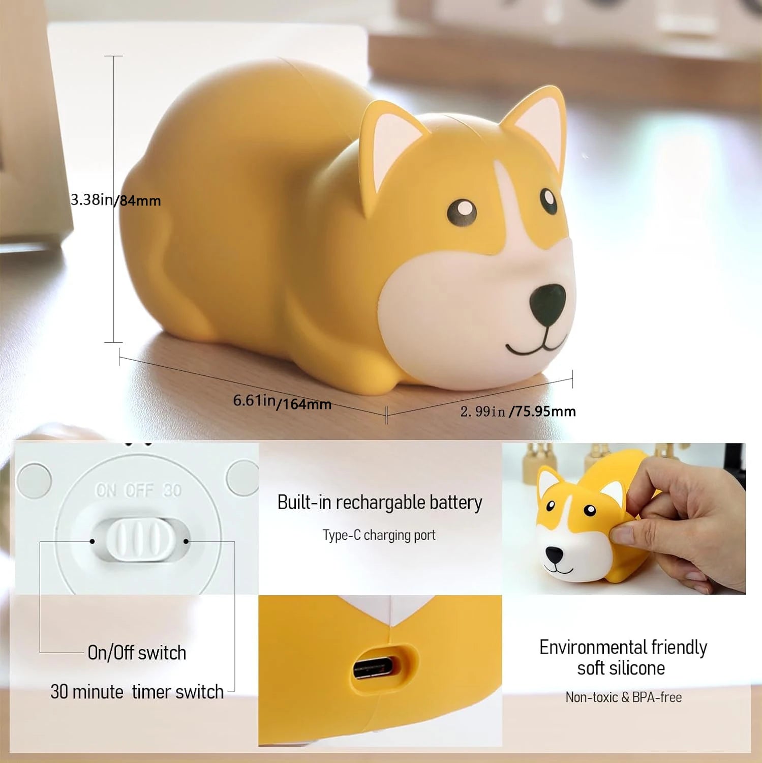 LED mignon Corgi veilleuses capteur tactile animaux lampe de nuit Silicone chien pour enfants enfant cadeau chambre chevet décor bébé lumière - vue 4 sur 7