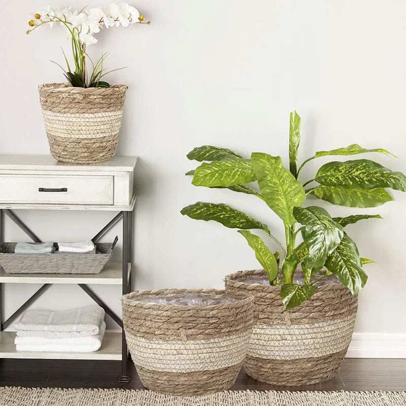 pot de fleurs tressé en paille pour plantes d'intérieur et extérieur - vue 3 sur 12