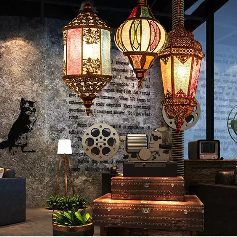 lustre suspendu asiatique décoratif pour intérieur bohème - vue 4 sur 18
