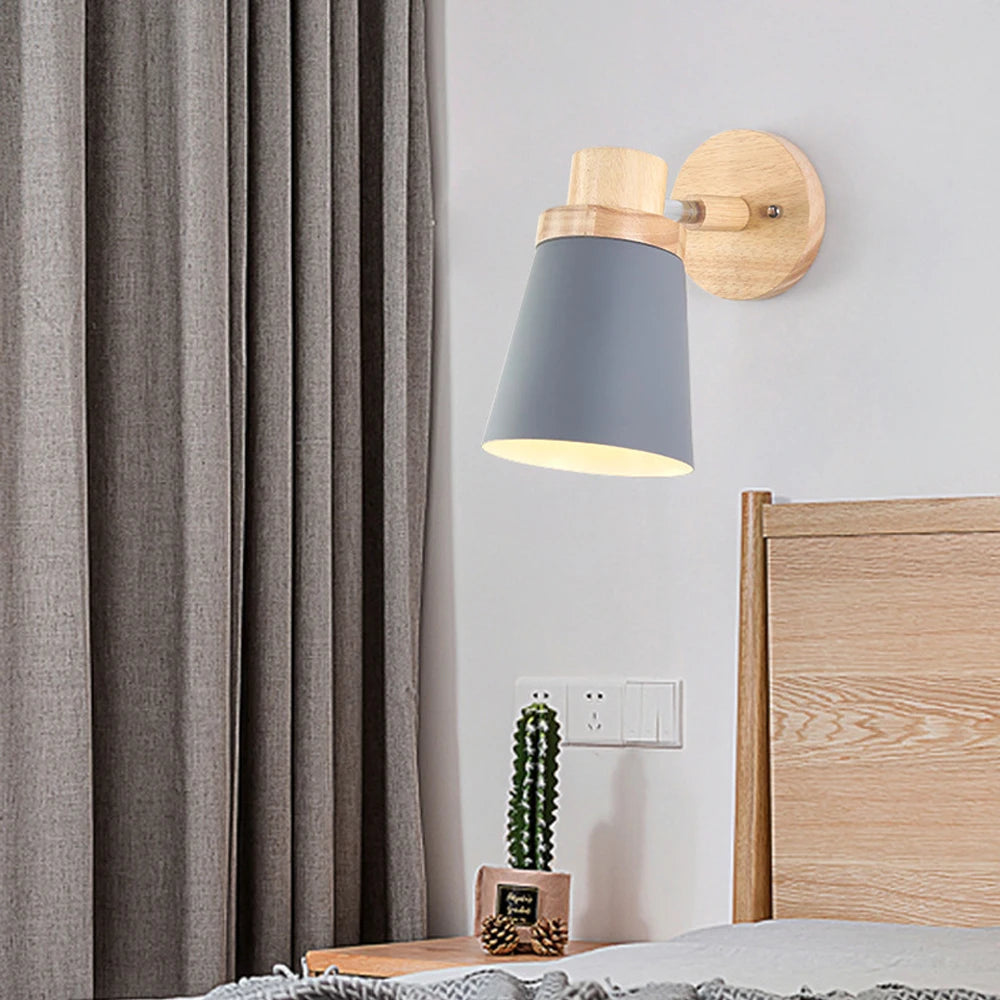 Lampe de chevet nordique applique murale en bois moderne E27 tête de direction applique murale pour chambre salon maison éclairage intérieur LED - vue 3 sur 18