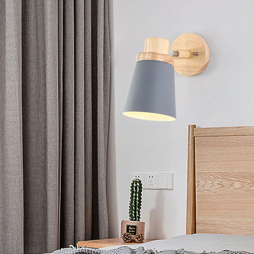 Lampe de chevet nordique applique murale en bois moderne E27 tête de direction applique murale pour chambre salon maison éclairage intérieur LED - vue 3 sur 18