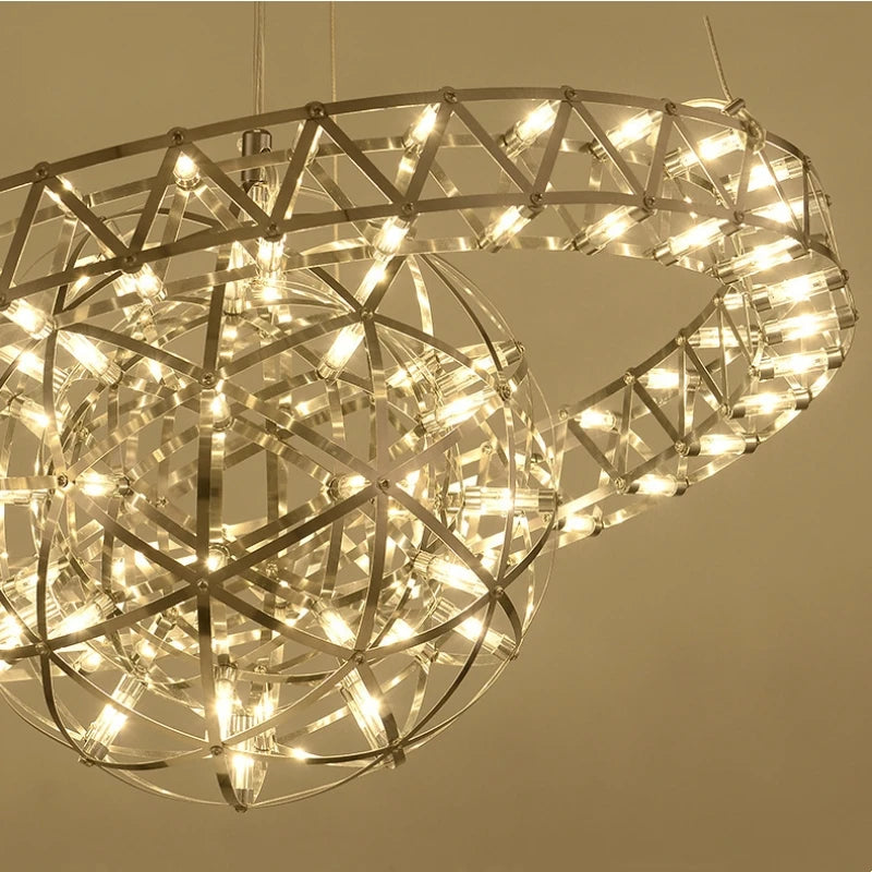 lustre sphérique raimond satellite en acier inoxydable led décor - vue 6 sur 9