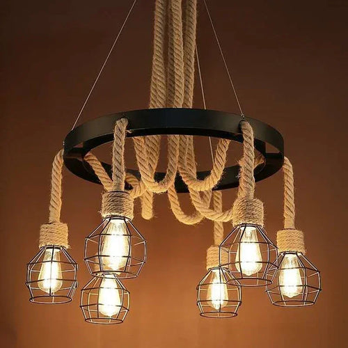 Lustre et Suspension rustique industrielle avec cordage - vue 2 sur 21