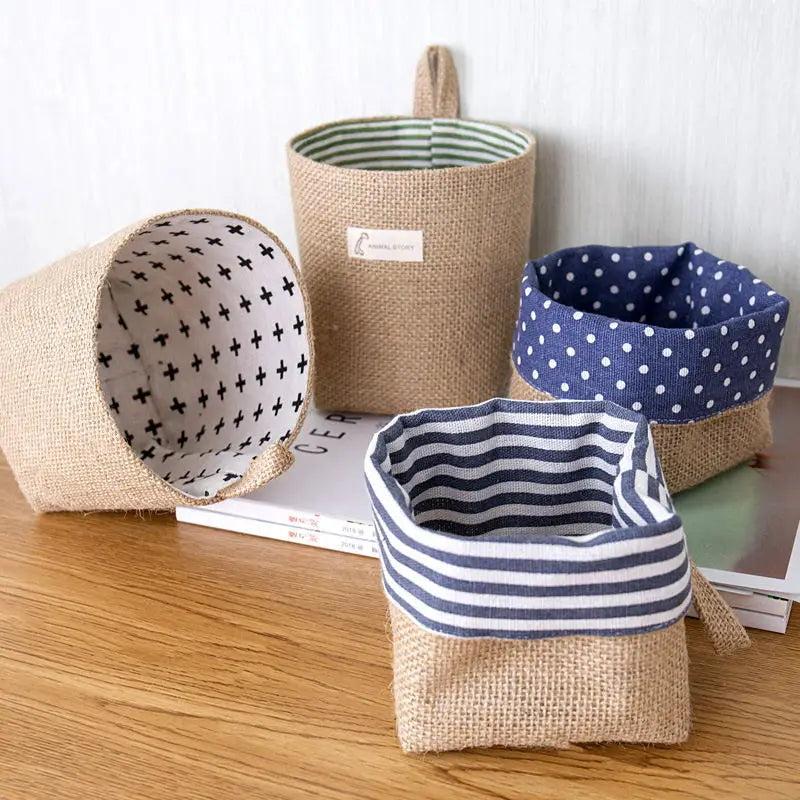 lot de 3 paniers suspendus en toile de jute pour rangement décoratif - vue 3 sur 13