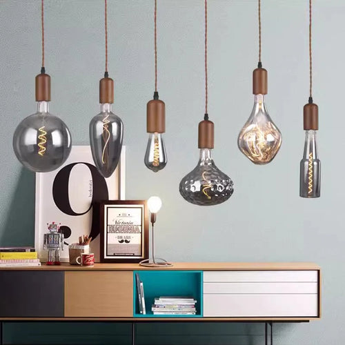 lustre en verre d'art rétro en bois massif créatif pour décoration intérieure - vue 6 sur 25