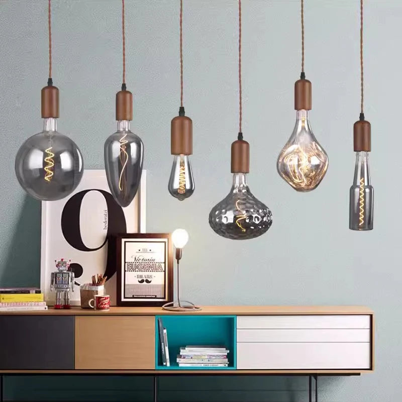 lustre en verre d'art rétro en bois massif créatif pour décoration intérieure - vue 5 sur 25