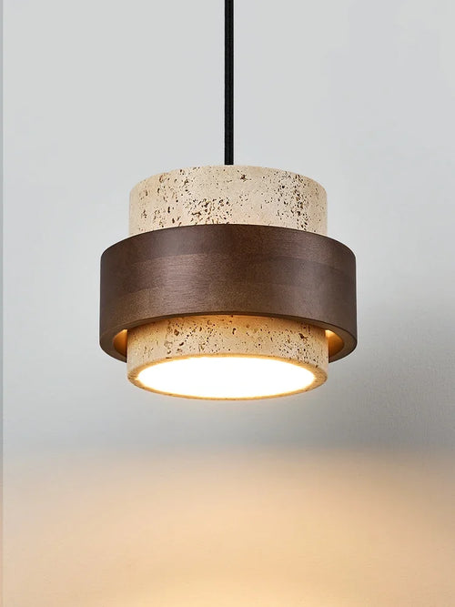 suspension en bois noyer avec lumière rétro pour bar restaurant - vue 3 sur 6