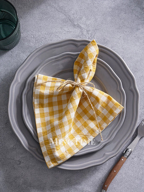 Serviette de table vichy coton style champetre lavable - vue 6 sur 7