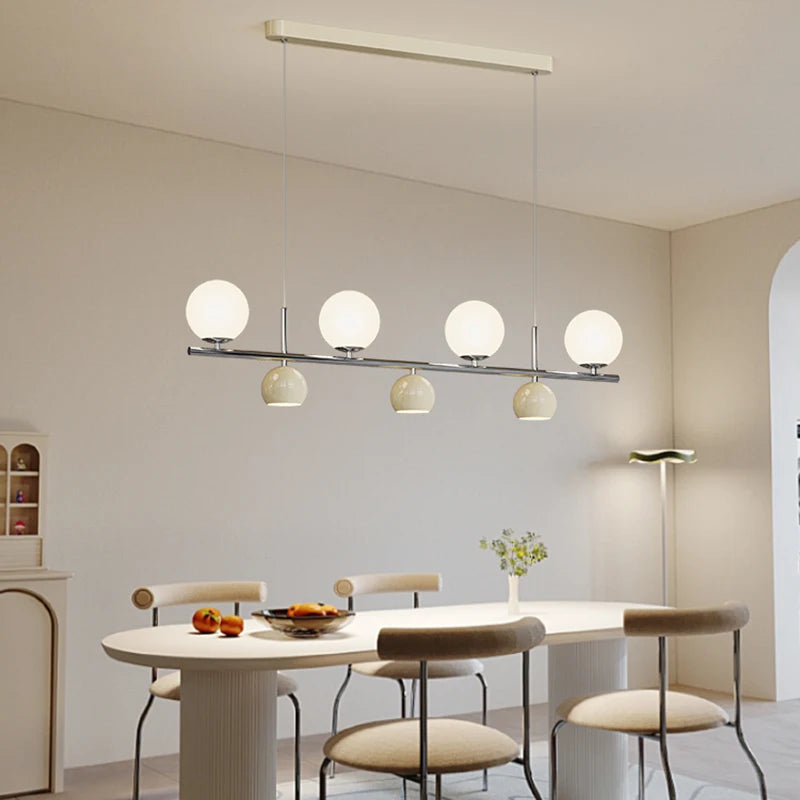 lustre long led suspendu avec abat-jour boule ronde - vue 3 sur 15