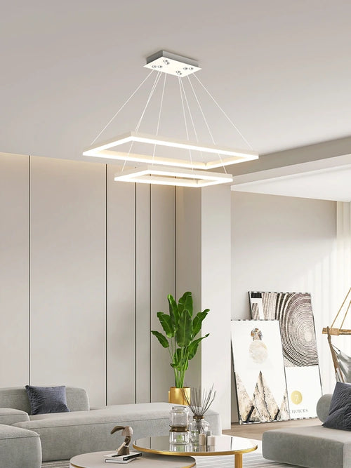 lustre led en aluminium fantaisie avec éclairage rectangulaire suspendu - vue 3 sur 11
