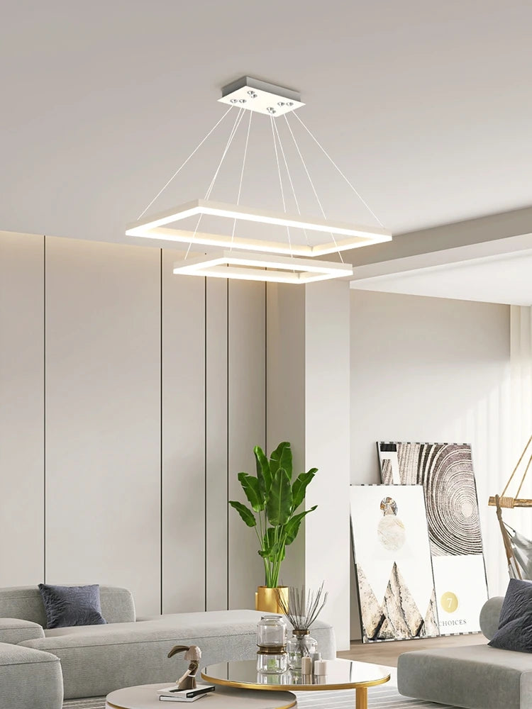 lustre led en aluminium fantaisie avec éclairage rectangulaire suspendu - vue 2 sur 11