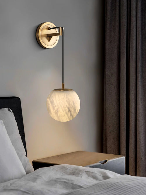 lampe de chevet moderne en cuivre et marbre naturel - vue 2 sur 10
