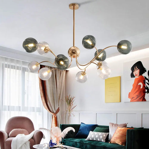 lustre nordique luxueux brillant avec boule de verre - vue 3 sur 9