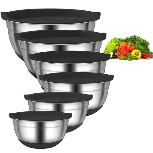 Set 6 bols inox gigognes avec couvercles antidérapants - vue 2 sur 7