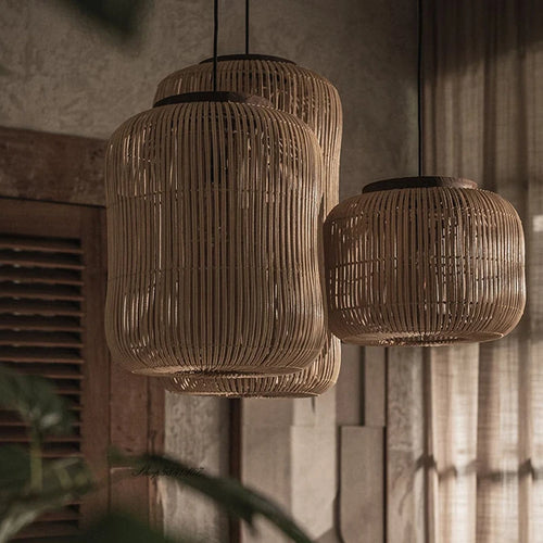 suspension Wabi-sabi lumières chinois rétro salle à manger salon restaurant décor chez l'habitant rotin - vue 4 sur 12