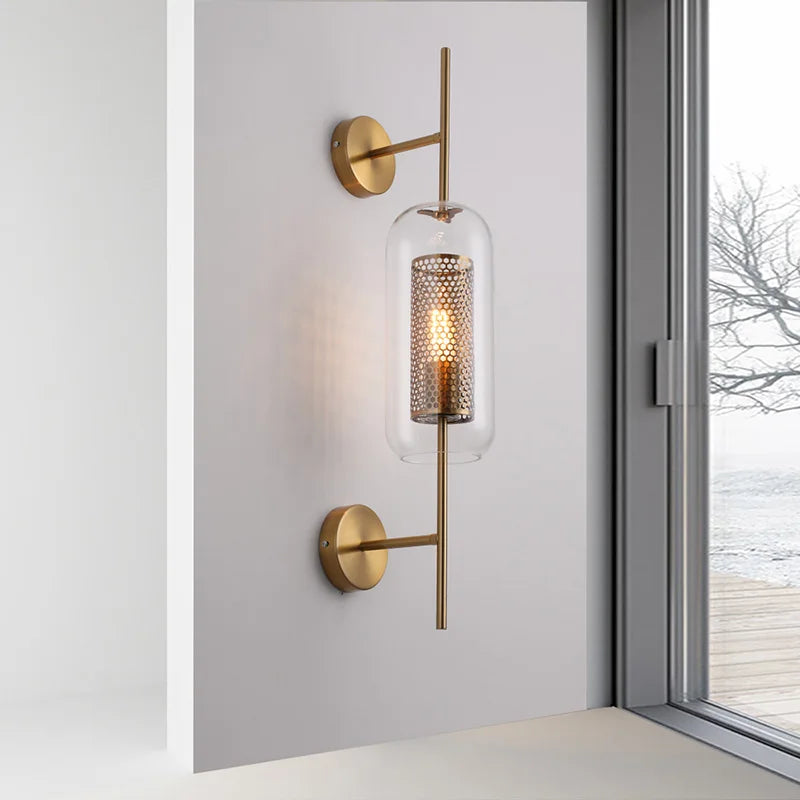 American Industrial Wall Lamps Clear Glass Wall Light Iron Metal Cage Living Room Decorative Wall Light Hallway Entrance Aisle - vue 5 sur 14