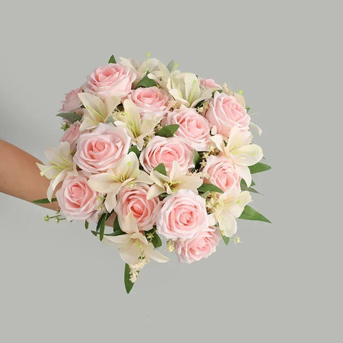 décoration mariage bouquet lys et roses artificiels parfumé fleurs de jardin - vue 2 sur 11