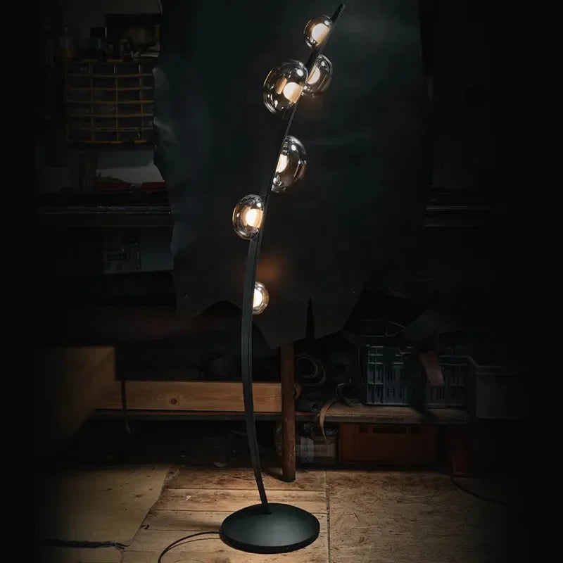 lampadaire design en cuir italien avec boule en verre - vue 4 sur 8