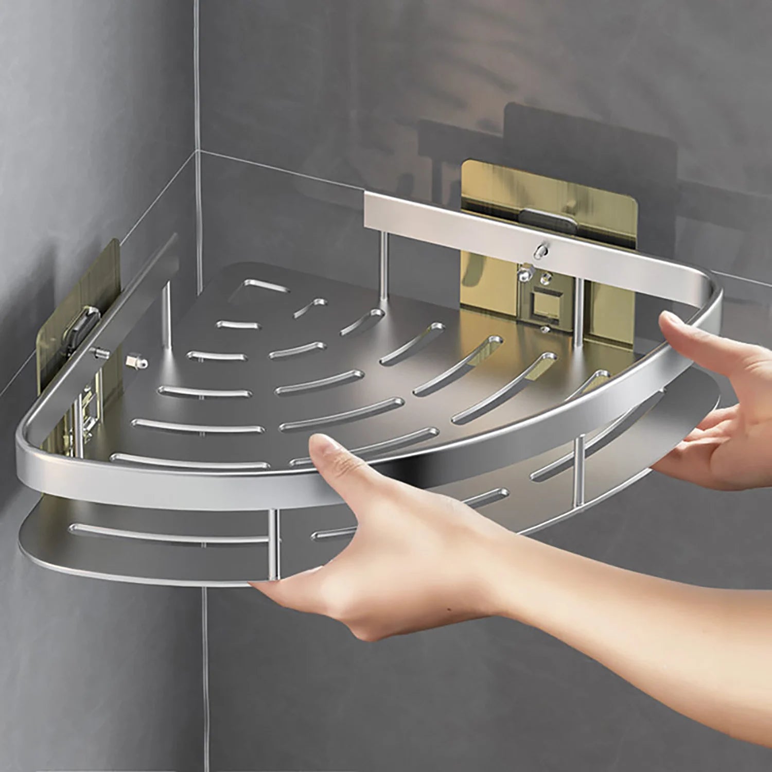 étagère d'angle murale sans perçage pour douche et serviettes - vue 6 sur 18