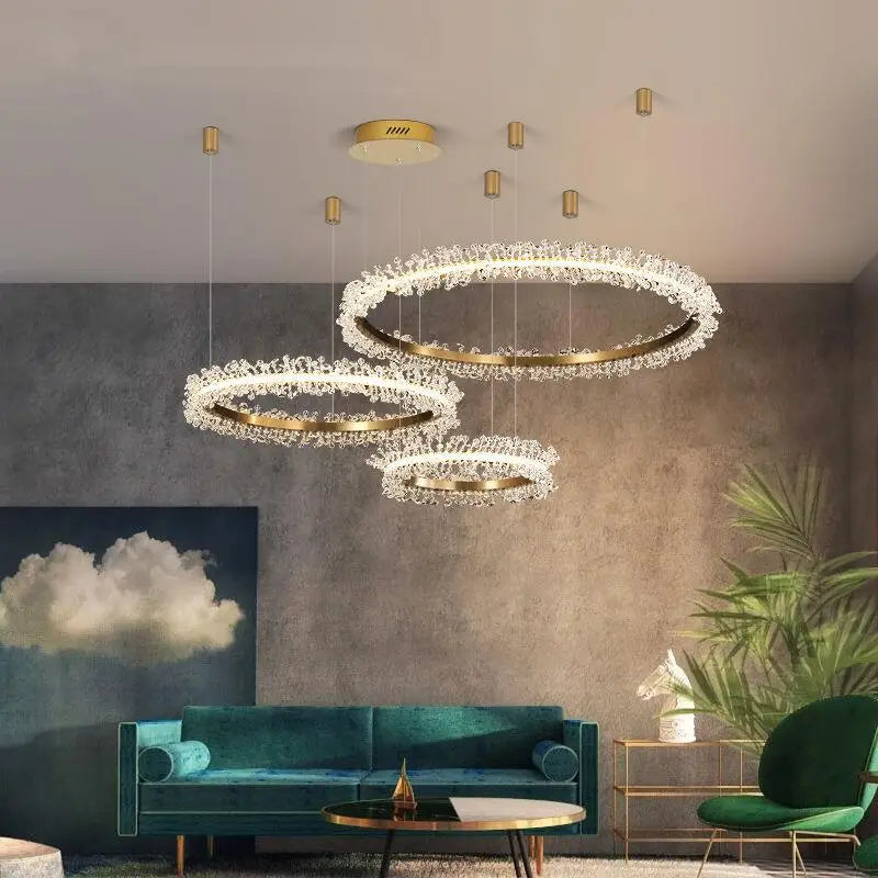 lustre en cristal avec anneau doré pour éclairage intérieur - vue 2 sur 25