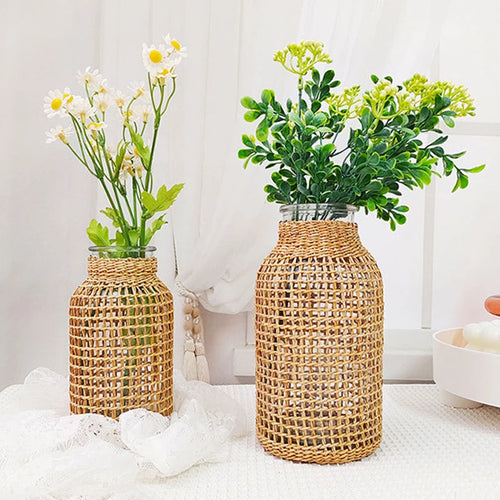 vase en rotin tissé pour fleurs séchées décoration rétro - vue 4 sur 8