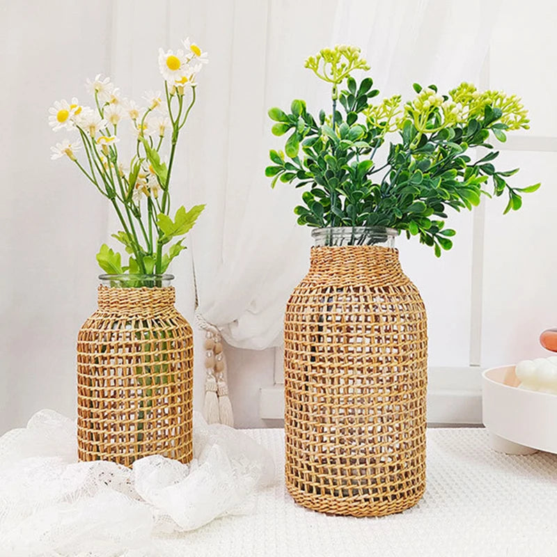 vase en rotin tissé pour fleurs séchées décoration rétro - vue 3 sur 8