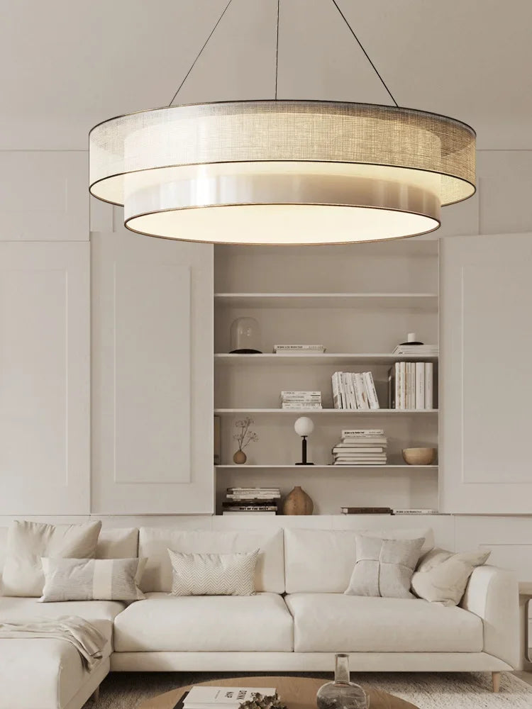 lustre circulaire style chinois zen en tissu pour ingénierie - vue 2 sur 8