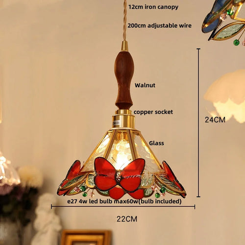 suspension en verre coloré avec fil de bois réglable moderne - vue 6 sur 25
