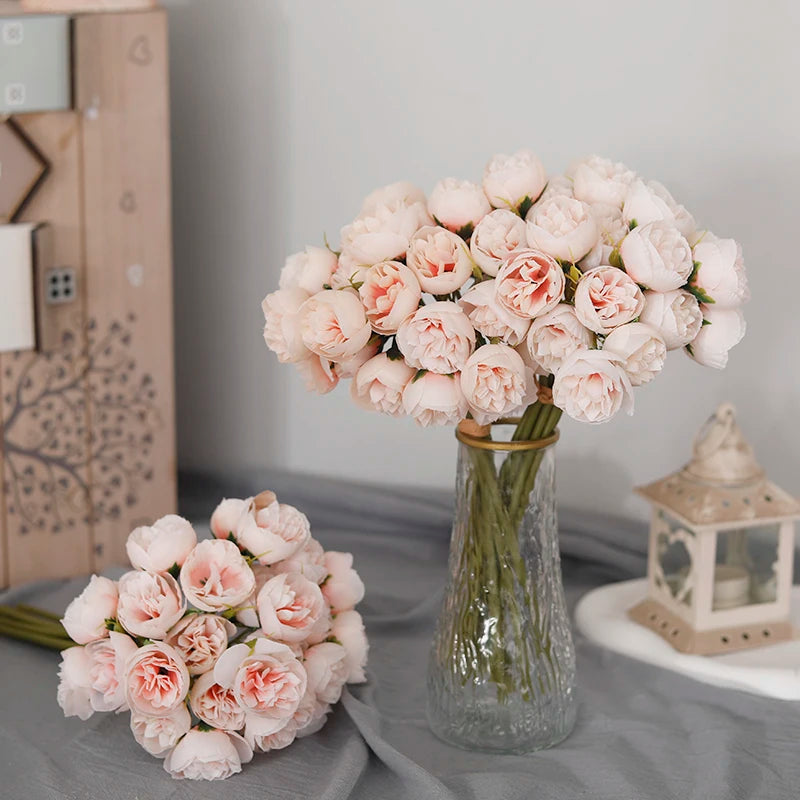 bouquet de 27 roses et pivoines artificielles en soie décoratif - vue 4 sur 12