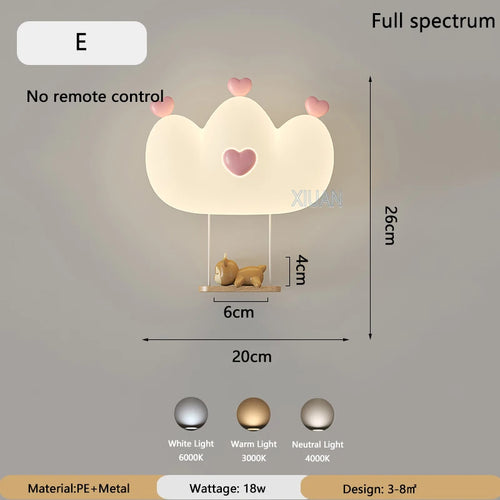 applique murale en forme de couronne rose pour filles animal veilleuse - vue 9 sur 14