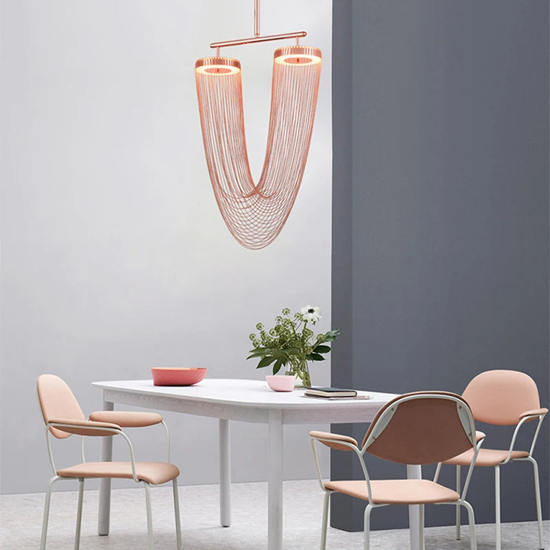 lustre art déco led dimmable en aluminium doré design moderne élégance - vue 6 sur 21