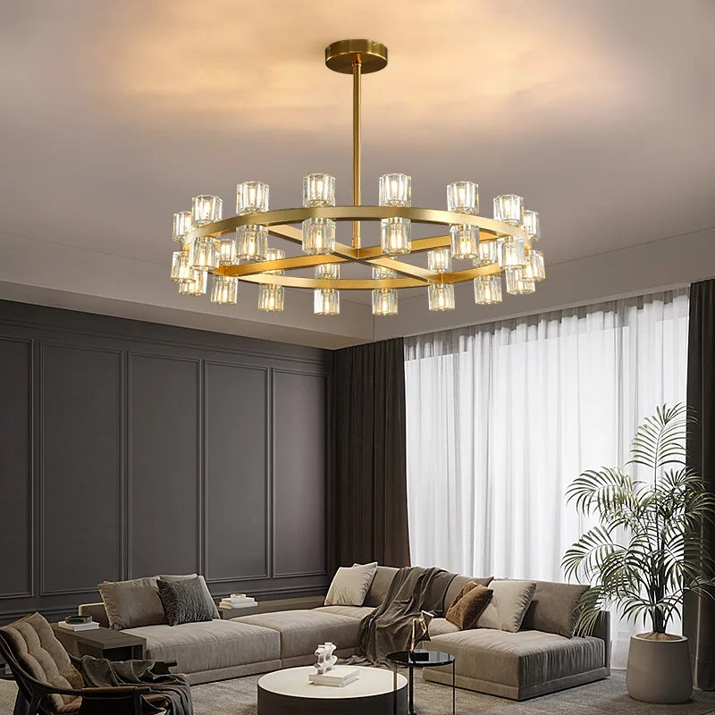 lustre moderne en cuivre led avec cristaux pour hôtel et foyer - vue 3 sur 17