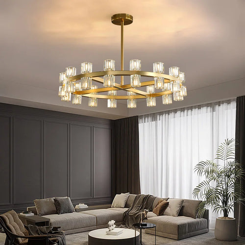 lustre led en cuivre et cristal design moderne luxueux - vue 3 sur 17