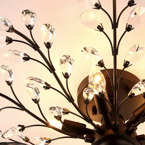 lustre vintage en métal noir avec suspensions en cristal pour intérieur moderne - vue 7 sur 6