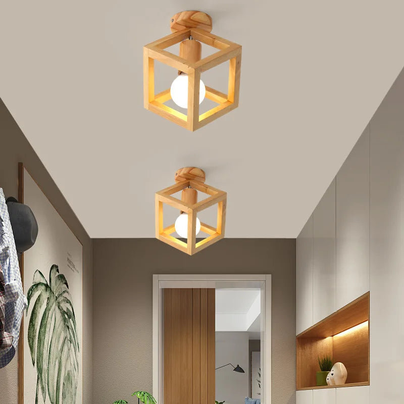 Plafonnier en bois nordique pour couloir entrée balcon couloir vestiaire Illuminaire 3 température de couleur en bois LED allée lumière - vue 3 sur 14