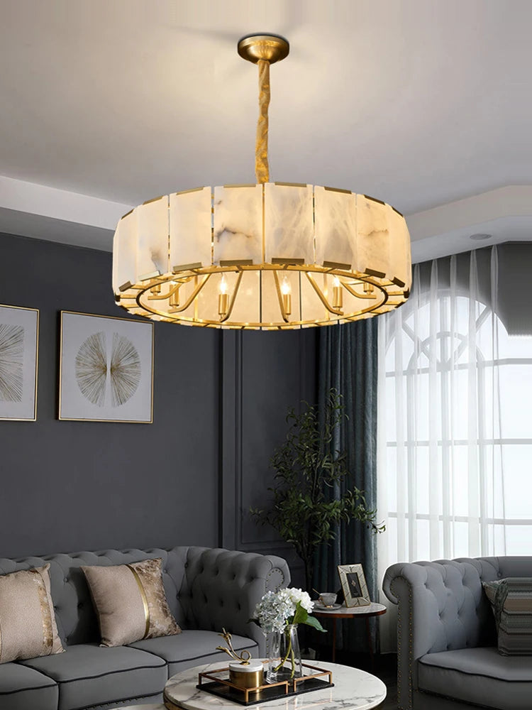 lustre rond rectangulaire en marbre naturel design élégant - vue 5 sur 12