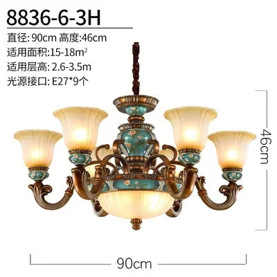 European style bedroom light, living room resin chandelier, LED glass and iron art chandelier - vue 10 sur 12