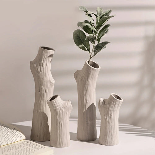 vase en forme de tronc d'arbre en céramique décorative pour fleurs - vue 2 sur 11