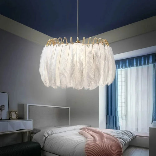 plafonnier décoration en plumes d'autruche simplicité nordique - vue 3 sur 8