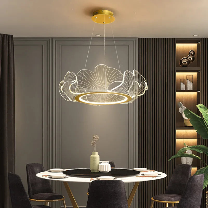 lustre led postmoderne de luxe réglable lotus feuille minimaliste - vue 6 sur 9