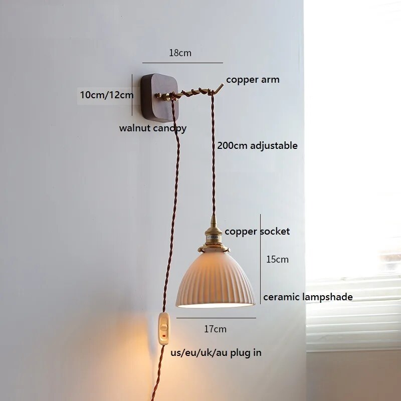 applique murale led noyer cuivre moderne baguette plug-in - vue 9 sur 23