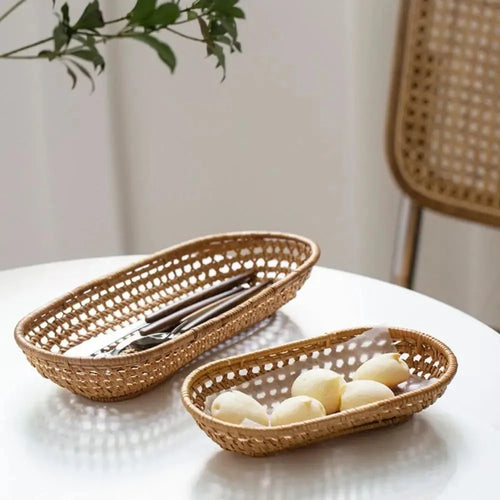 panier de rangement ovale en rotin pour pain et fruits - vue 4 sur 8
