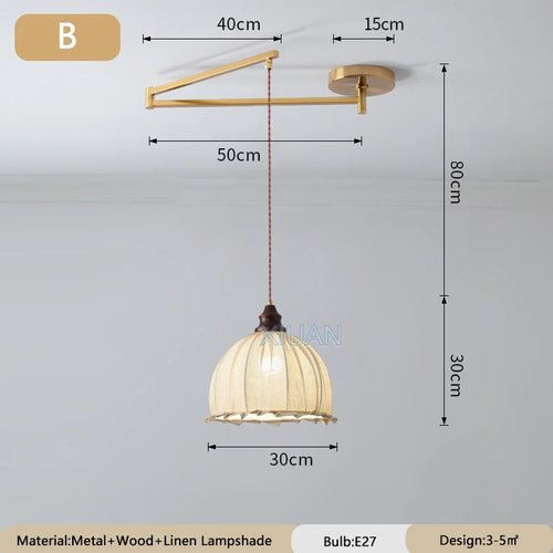 lustre wabi-sabi vintage avec tissu appliqué pliant - vue 9 sur 11