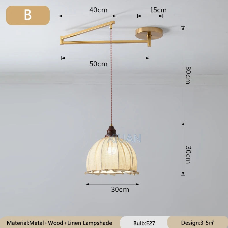 lustre wabi-sabi vintage avec tissu appliqué pliant - vue 8 sur 11