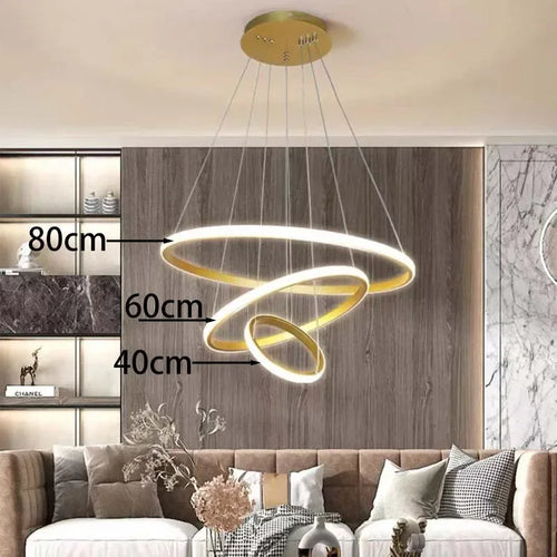 lustre moderne rond à trois cercles design élégant - vue 9 sur 13