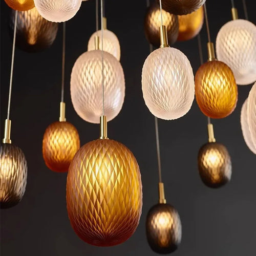 Lampe suspension verre blanc ambre moderne - vue 2 sur 11