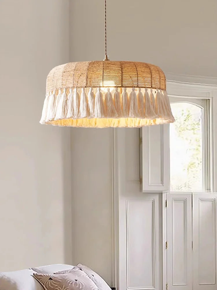 lustre à LED en corde de chanvre pour décoration intérieure - vue 6 sur 9
